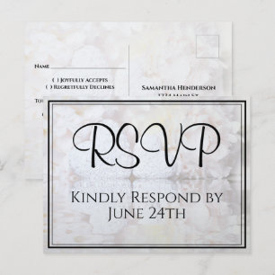 White Hearts & Peony Reflections Wedding RSVP Postcard