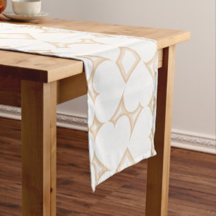White Hearts Tan Diamond Short Table Runner