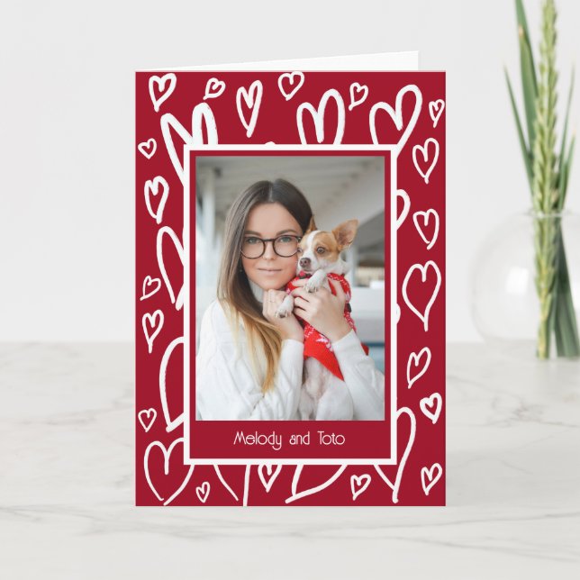 White Hearts Valentine Photo Frame Holiday Card (Front)