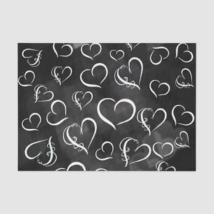 White Hearts w/Black Background Tissue Paper