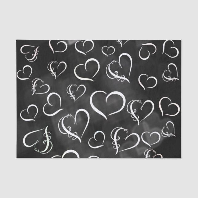 White Hearts w/Black Background Tissue Paper (Front)