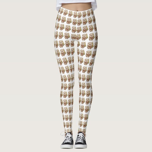 White hedgehog illustrations leggings (Front)