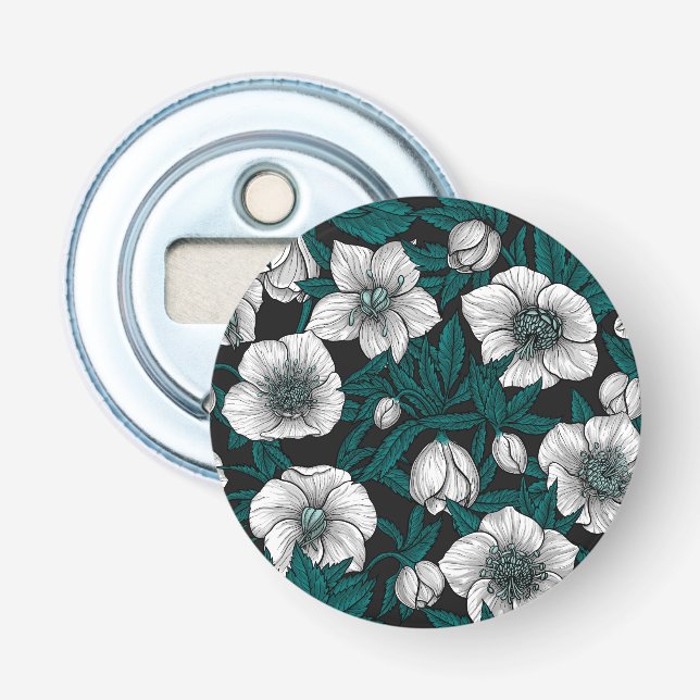 White Hellebores with blue leaves Bottle Opener (Front)
