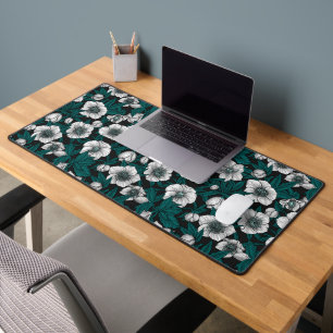 White Hellebores with blue leaves Desk Mat