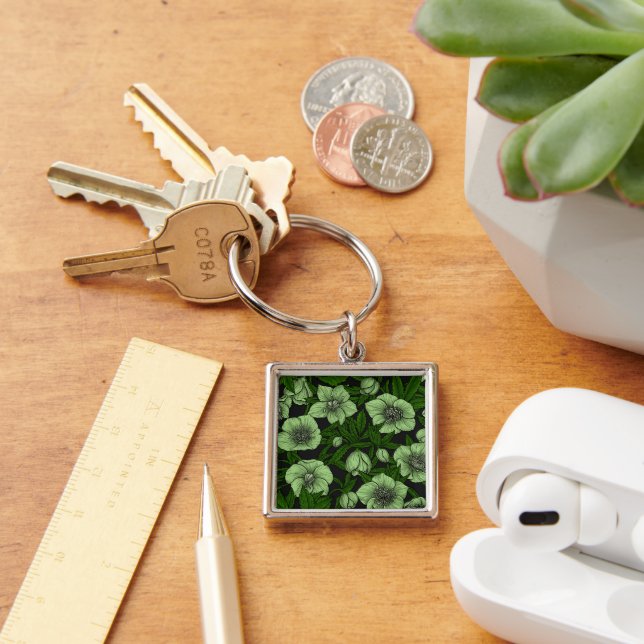 White Hellebores with leaves Keychain (Desk)