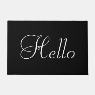 White Hello on Black Doormat