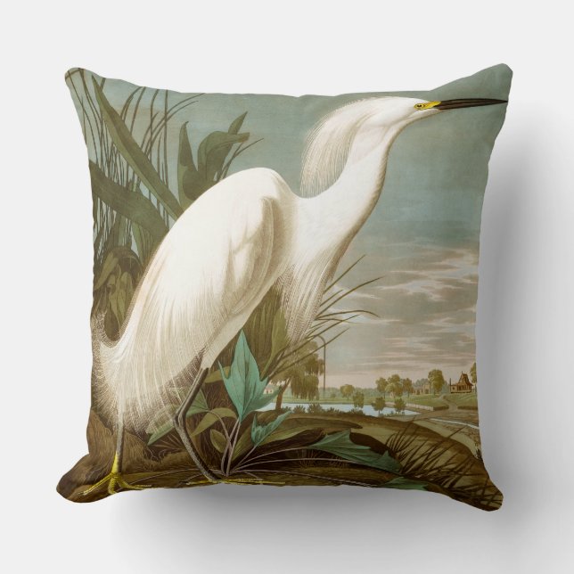 White Heron by John James Audubon Throw Pillow (Front)