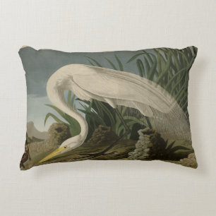 White Heron, Great Egret, Audubon Birds of America Accent Pillow