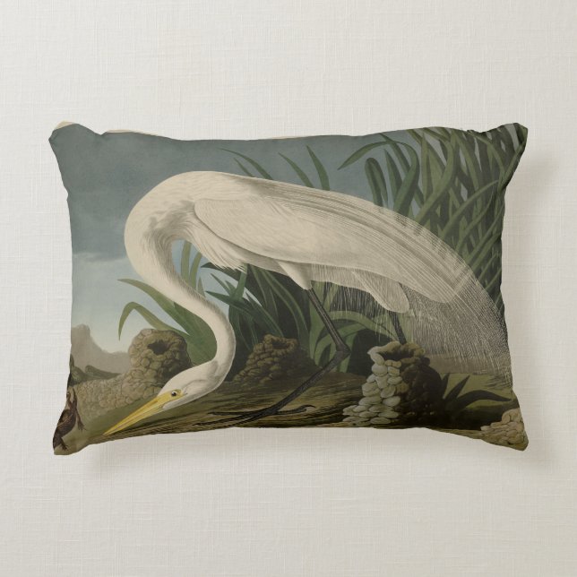 White Heron, Great Egret, Audubon Birds of America Accent Pillow (Front)