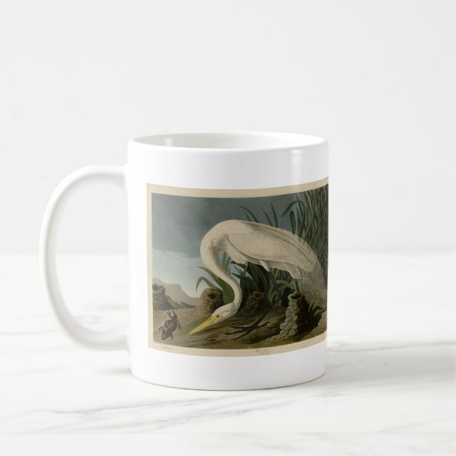 White Heron, Great Egret, Audubon Birds of America Coffee Mug (Left)