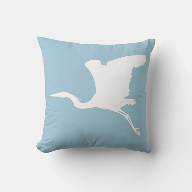 White Heron in Flight Throw Pillow (Front)