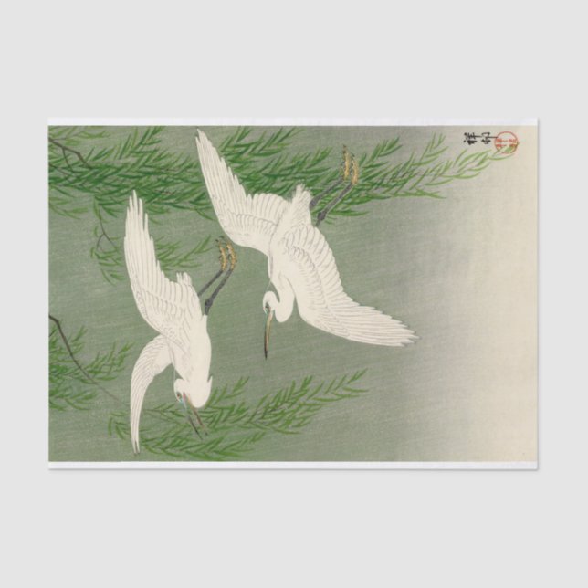 White Herons and Willow in Rain by Ohara Koson Tissue Paper (Front)