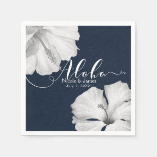 White Hibiscus Blue Tropical Wedding Aloha Napkin