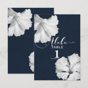 White Hibiscus Blue Tropical Wedding Table Number