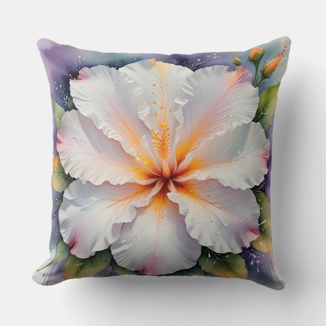 white hibiscus flower pillow (Front)