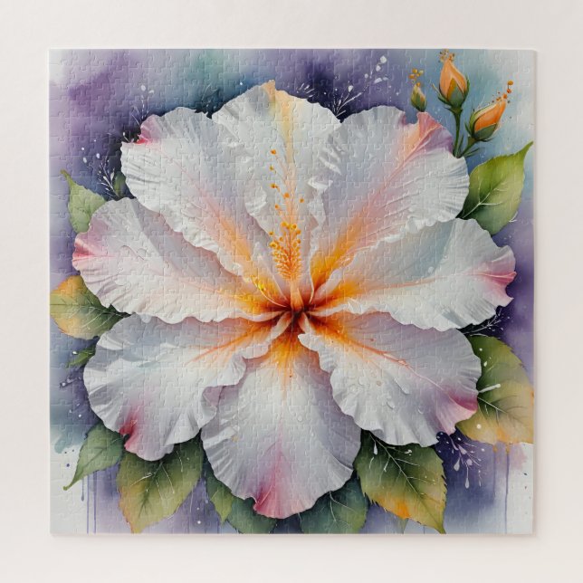 white hibiscus flower puzzle (Vertical)