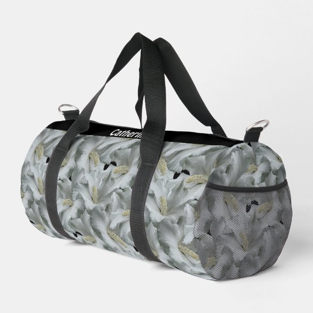 White Hibiscus Flowers Bouquet Personalized Duffle Bag (Right Corner)