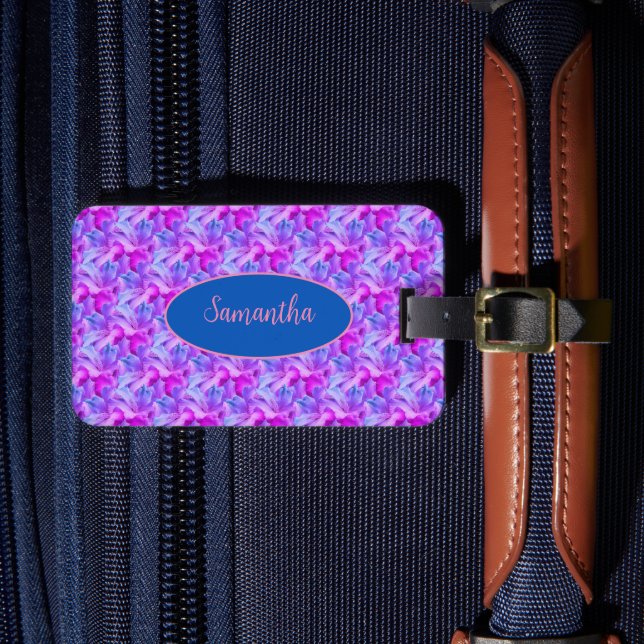 White Hibiscus Flowers Bouquet Tinted Personalized Luggage Tag (Front Insitu 4)