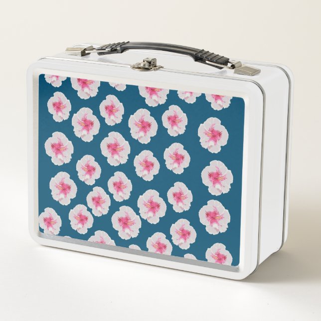 White Hibiscus Flowers Custom Metal Lunch Box (Front)