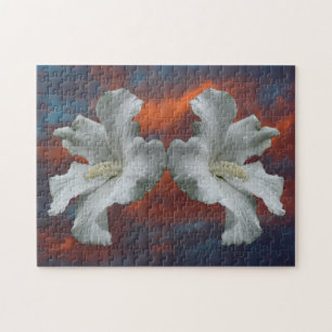 White Hibiscus Flowers On Dramatic Sky Jigsaw Puzzle