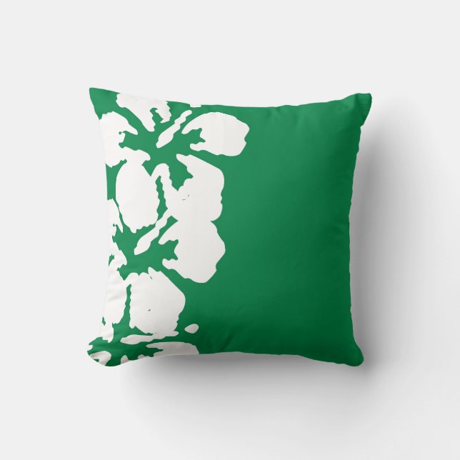 White Hibiscus Flowers on Emerald Green Pillow (Front)