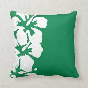 White Hibiscus Flowers on Emerald Green Pillow