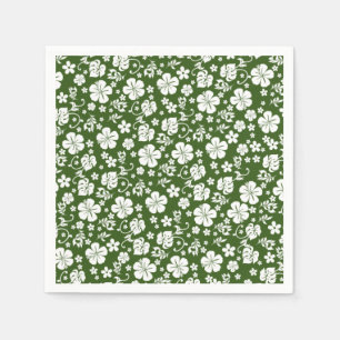 White Hibiscus on Green Tropical Chic Napkin