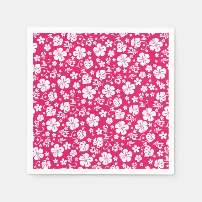 White Hibiscus on Hot Pink Tropical Chic Napkin (Front)