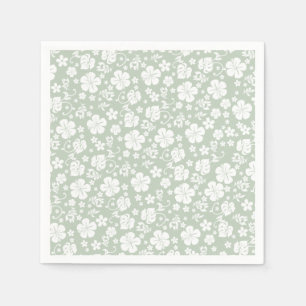 White Hibiscus on Light Jade Tropical Chic Napkin
