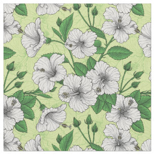 White Hibiscus Tropical Floral Pattern Fabric