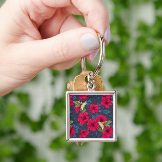 White Hibiscus Tropical Floral Pattern Keychain