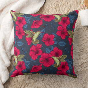 White Hibiscus Tropical Floral Pattern Throw Pillow