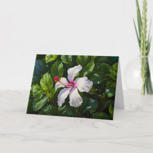 White Hibiscus Tropical Flower Art Note Card