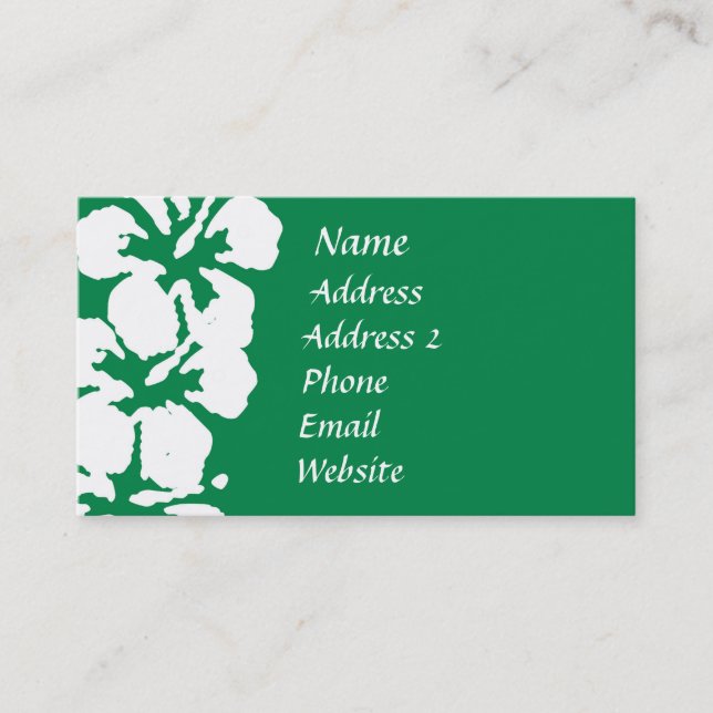 White Hibiscuses on Emerald Green Business Card (Front)
