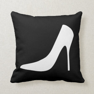 WHITE HIGH HEEL SHOES ON BLACK BACKGROUND THROW PILLOW