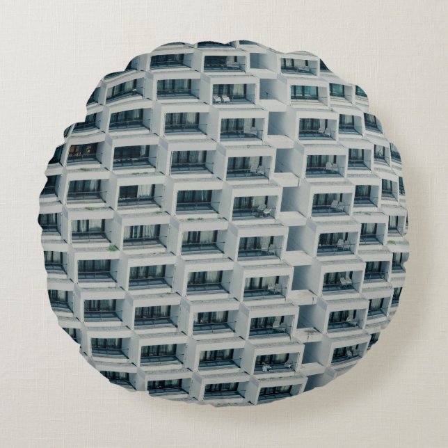 WHITE HIGH-RISE BUILDING ROUND PILLOW (Front)