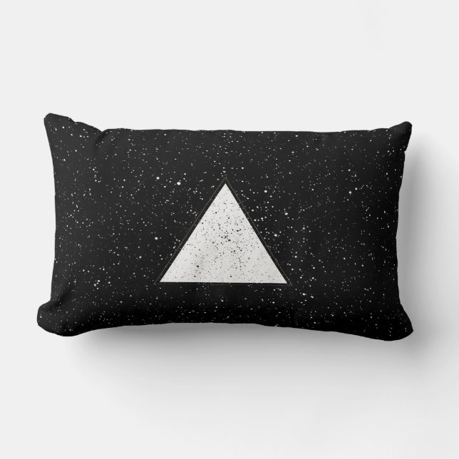 White hipster space triangle black background lumbar pillow (Front)