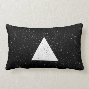 White hipster space triangle black background lumbar pillow