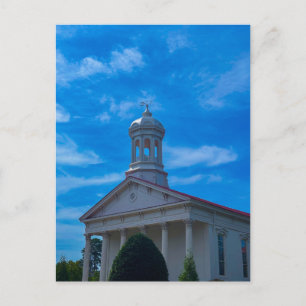 White Historic Church with Steeple Blue Sky View Postcard