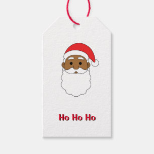White Ho Ho Ho African American Santa Claus Family Gift Tags