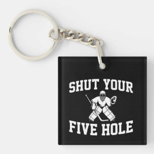 White Hockey Goalie Shut Your Five Hole Keychain