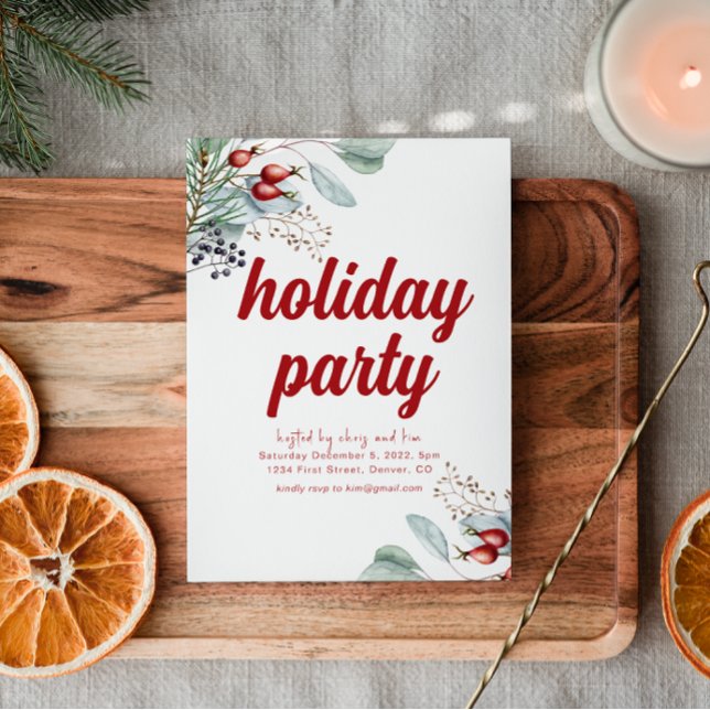 White Holiday Berries Fête Invitation (Créateur téléchargé)