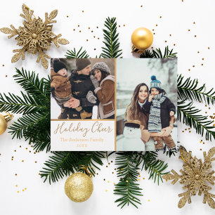 White Holiday Cheer Faux Gold Photo Collage Card