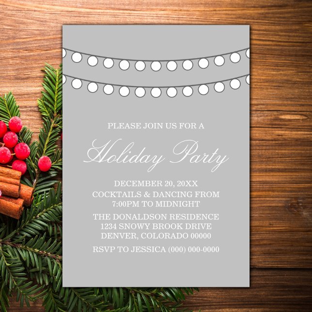 White Holiday String of Lights Party Invite (White Holiday String Lights Party Invite)