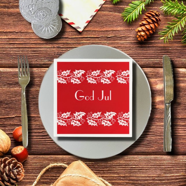 white hollies in red -  God Jul   Napkin (Creator Uploaded)