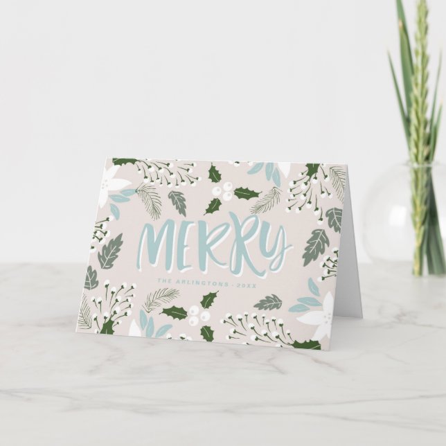 White Holly Botanical Happy Holidays Card (Front)