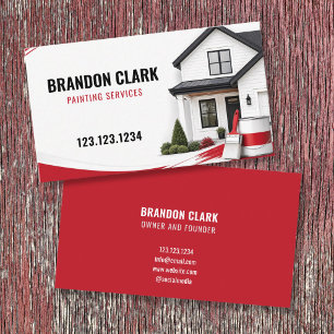 White Home Photo with Red Wave Accent Painting Business Card