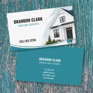White Home Photo with Teal Wave Accent Painting Business Card