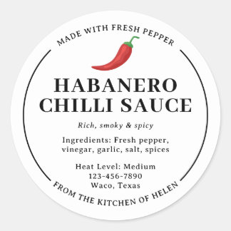 White Homemade Habanero Chili Sauce Jar Label