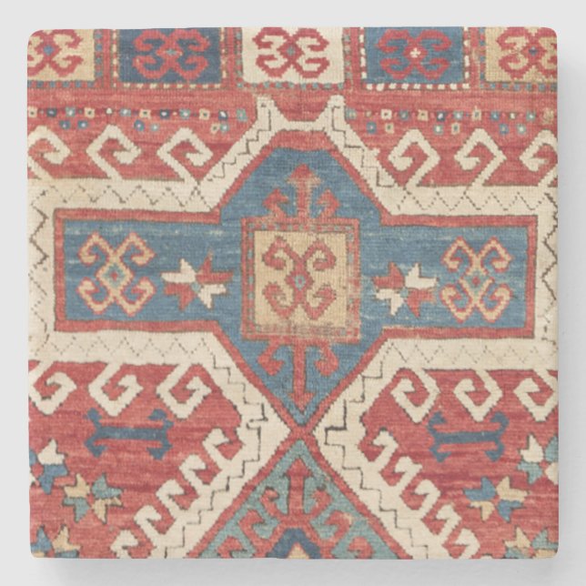 White Hooked Southwestern Shape  Stone Coaster (Front)